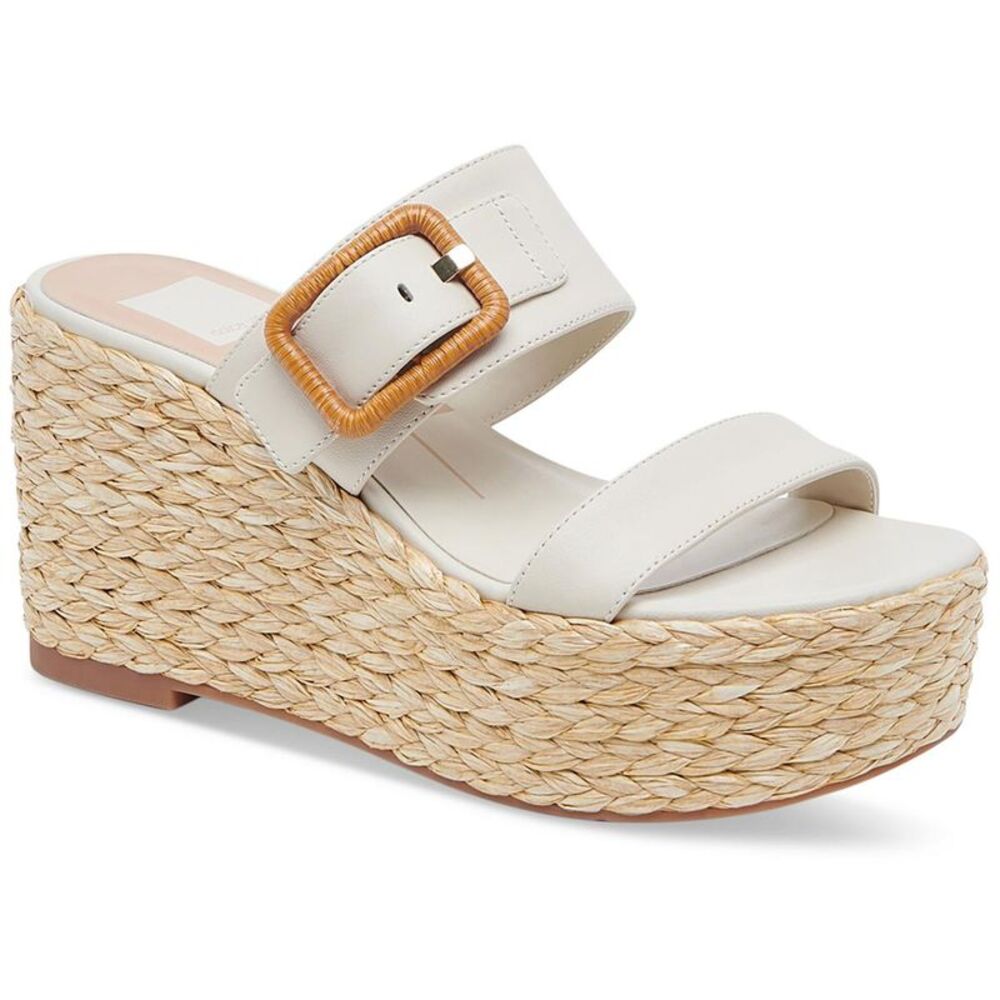 Dolce Vita Womens Thorin Ivory Leather Platform Wedge Sandals Shoes NWT